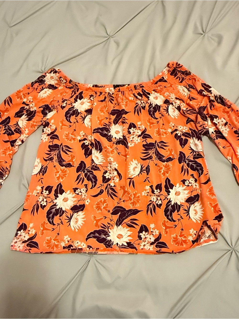 Ann Taylor Orange Floral Off-Shoulder Blouse